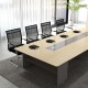 Set of 4 black office guest chairs with metal sled base and armrests, featuring breathable mesh for comfort.