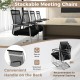 Stackable office guest chairs set of 4 with black mesh seats and metal sled base, featuring convenient back handles.