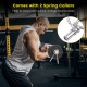 Olympic triceps bar with knurled handles and spring collars, designed for secure weight plate changes during workouts.