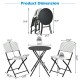 Dimensions of the 3-piece patio rattan bistro set with folding table and chairs, ideal for outdoor use.
