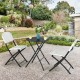 Close-up of a folding chair from the 3-piece patio rattan bistro set, featuring durable PE rattan and ergonomic design.