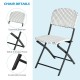 Folding dining chair with ergonomic backrest and PE rattan, designed for outdoor use in patio or garden settings.