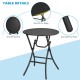 Round folding dining table with smooth surface and anti-slip foot pads, part of a 3-piece patio rattan bistro set.