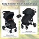 Lightweight black baby stroller with detachable foot cover, adjustable backrest, and 5-point safety harness for.
