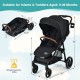 Lightweight black infant stroller with adjustable backrest, 5-point harness, and detachable foot cover for babies 0-36.