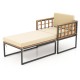 Acacia wood armchair with long ottoman and soft cushions, ideal for backyard or poolside relaxation.