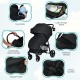 Lightweight black infant stroller featuring a 5-point harness, adjustable backrest, and large storage basket for.