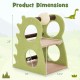 2-tier green cat tree with dinosaur design, featuring scratching ball, 4 cat holes, and sturdy platforms for indoor.