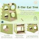 2-tier green cat tree with 4 cat holes, reinforced bars, and a rotatable sisal scratching ball for indoor play.