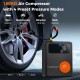 Compact jump starter with 150PSI air compressor, LED screen, and 4 preset pressure modes for cars, bikes, and balls.