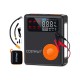 Jump starter with air compressor, 2000A peak current, 150PSI tire inflator, LED screen, portable for emergency use.