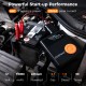 Jump starter with 2000A peak current and 150PSI air compressor, ideal for 12V vehicles and emergency road use.