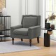 Mid-century modern armchair in gray linen fabric with cushion, featuring nailhead trim and robust rubber wood legs.