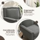 Mid-century modern armchair with ergonomic backrest and considerate armrests, upholstered in gray linen fabric for.
