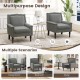 Gray mid-century modern armchair with thick cushion and nailhead trim, ideal for reading and relaxation in any room.
