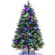 5 ft pre-lit snowy Christmas tree with multi-color LED lights and hinged design for easy assembly, perfect for festive.