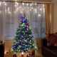 Pre-lit 5 ft snowy Christmas tree with multi-color LED lights and pine cones, perfect for festive home decoration.