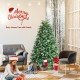 Pre-lit 5 ft snowy Christmas tree with multi-color lights, pine cones, and red berries for festive holiday decor.