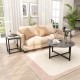 Gray round coffee table with two square end tables, featuring a textured surface and sturdy metal frame for living room.