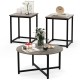 Square end table from the 3-piece coffee table set in gray, featuring a textured surface and sturdy metal frame for.