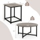 Gray round coffee table and two square end tables with a sturdy metal frame for versatile living room layouts.
