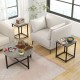 Round coffee table with gray textured surface and two square end tables, perfect for stylish living room arrangements.