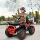 Kids electric 4-wheeler ATV in red with LED lights, MP3, and sturdy design for outdoor fun, suitable for ages 3 and up.