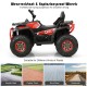 Kids electric 4-wheeler ATV in red with wear-resistant wheels, LED lights, and MP3 for outdoor fun and safety.