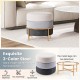 Three-color upholstered ottoman featuring a gold metal base, perfect for a stylish accent in any room.