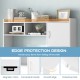 L-shaped corner computer desk with open storage hutch, white finish, featuring edge protection design and magnetic.