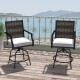 Set of 2 outdoor PE wicker swivel bar stools with grey cushions, perfect for patio or poolside relaxation.