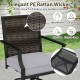 Outdoor PE wicker swivel bar stool set with grey cushions, featuring a sturdy metal frame and 360° swivel for patio.
