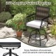 Outdoor PE wicker swivel bar stool with grey cushion, 360° swivel design, perfect for patio and garden relaxation.