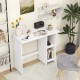 Small white computer desk with adjustable shelf and storage, ideal for space-saving in small apartments.