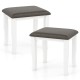 Set of 2 gray faux leather vanity stools with white solid wood legs, perfect for makeup rooms and living spaces.