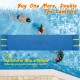 Blue 7' x 2' water mat with safety tether, designed for relaxation at the pool or lake, transforms into a pillow.
