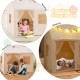 Kids play tent with glow in the dark stars, featuring a roll-up door and cozy mat for versatile use in beige.