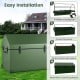 Waterproof outdoor storage box in green with ventilated window, 174-gallon capacity, and easy installation features.