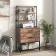 Freestanding file cabinet in rustic brown with 3-tier shelves, spacious countertop, and two drawers for file storage.