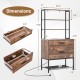 Freestanding file cabinet in rustic brown with 3-tier shelves, power outlets, and two spacious drawers for storage.