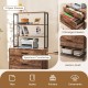 Freestanding file cabinet in rustic brown with 3 open shelves, 2 drawers, and a spacious countertop for printers.