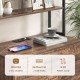Freestanding file cabinet in rustic brown featuring a charging station, 3 open shelves, and 2 spacious drawers.