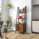 4-tier ladder shelf with rustic brown cabinet and metal frame, ideal for kitchen or living room storage and display.
