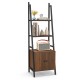 4-tier ladder shelf in rustic brown with metal frame, featuring a cabinet and vintage design for versatile home storage.