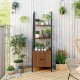 4-tier ladder shelf in rustic brown with metal frame, featuring a cabinet, perfect for balcony plant display.