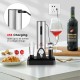 Electric wine bottle opener set with foil cutter, pourer, and stoppers, USB charging, perfect for wine lovers.