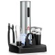 Electric wine bottle opener set with foil cutter, pourer, stoppers, and storage base for easy wine serving and.