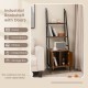 4-tier ladder shelf with cabinet in rustic brown, featuring a sturdy metal frame, ideal for living room or study.