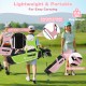 Junior golf club set with pink stand bag, adjustable shoulder straps, and soft waist cushion for easy carrying.