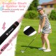 Junior golf club set featuring a pink stand bag, graphite shafts, and rubber grip for easy control on the course.